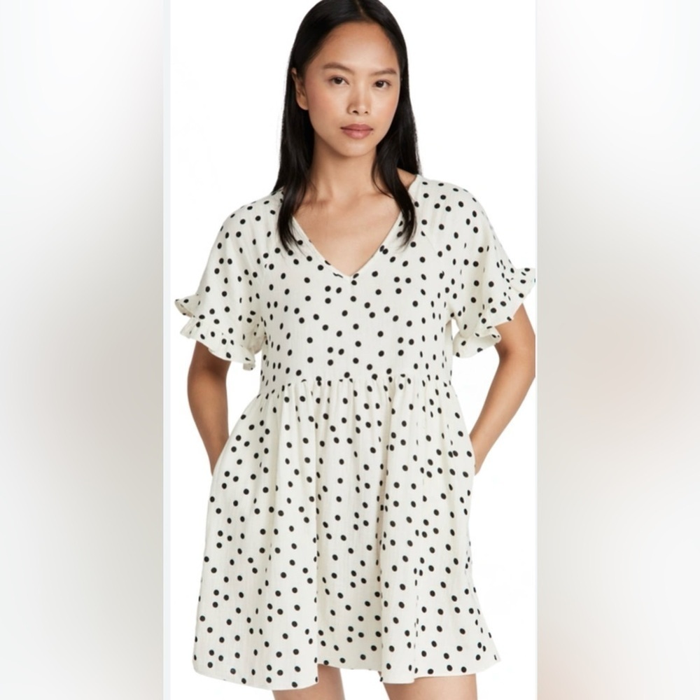 Madewell Dot Toss Lightspun Ruffle Babydoll Dress Size Large - Picture 10 of 10